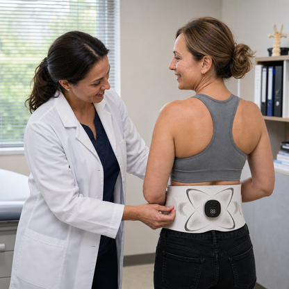 Doctora colocando el Neurobelt a una paciente