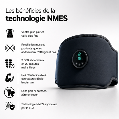 Neurotone : stimulateur NMES – l’équivalent de 3 000 abdominaux en 20 minutes.
