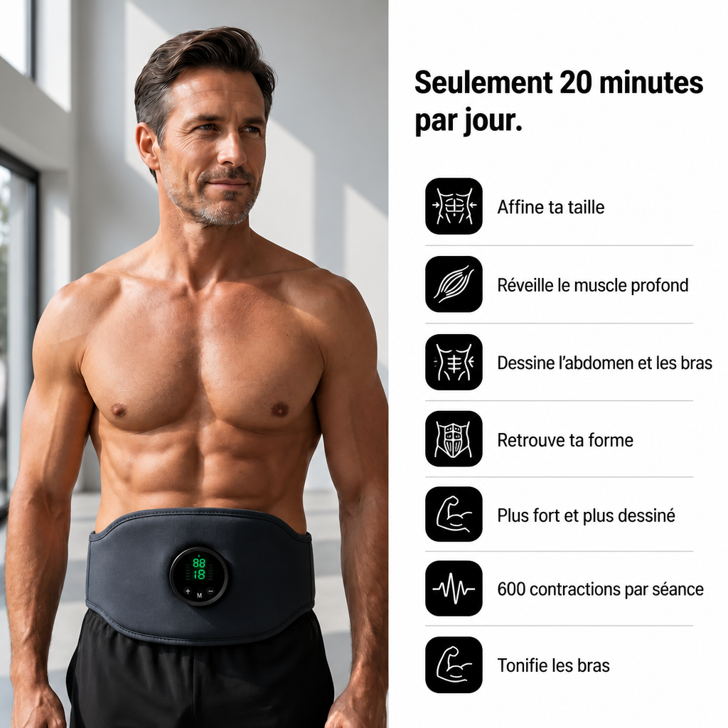 Neurotone : stimulateur NMES – l’équivalent de 3 000 abdominaux en 20 minutes.