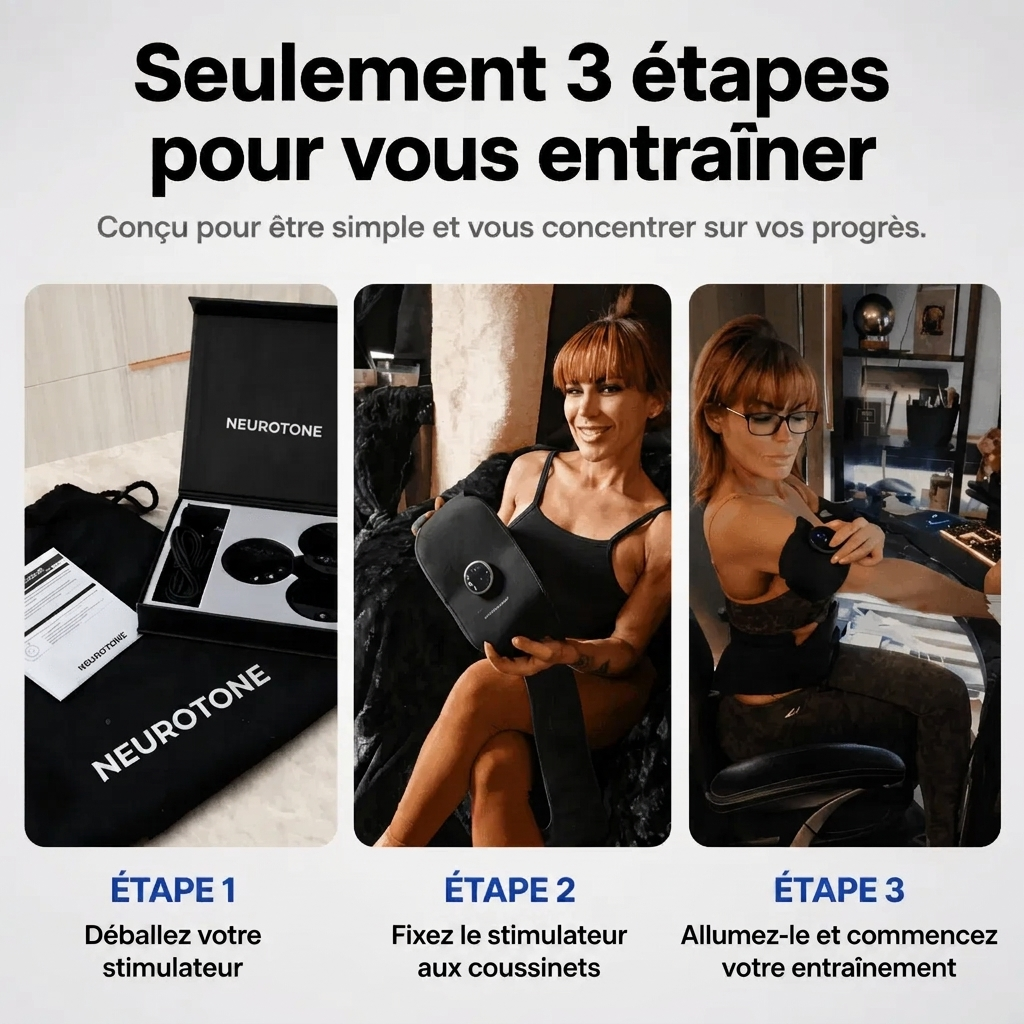 Neurotone : stimulateur NMES – l’équivalent de 3 000 abdominaux en 20 minutes.
