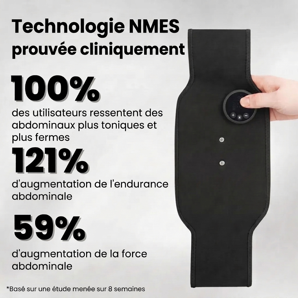 Neurotone : stimulateur NMES – l’équivalent de 3 000 abdominaux en 20 minutes.